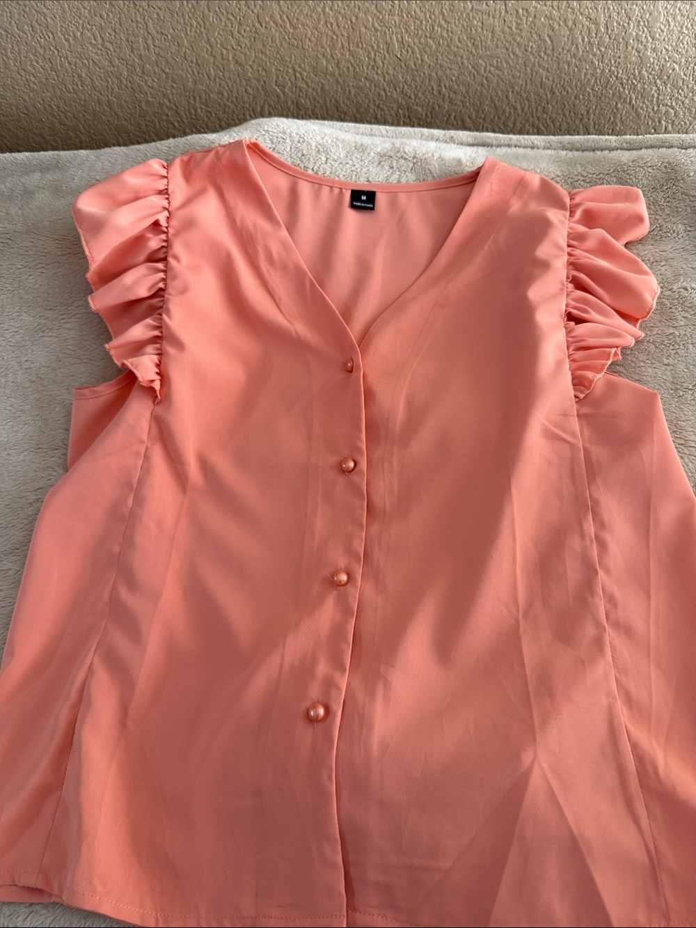 Sleeveless Ruffle Button-Front Top in Coral Pink